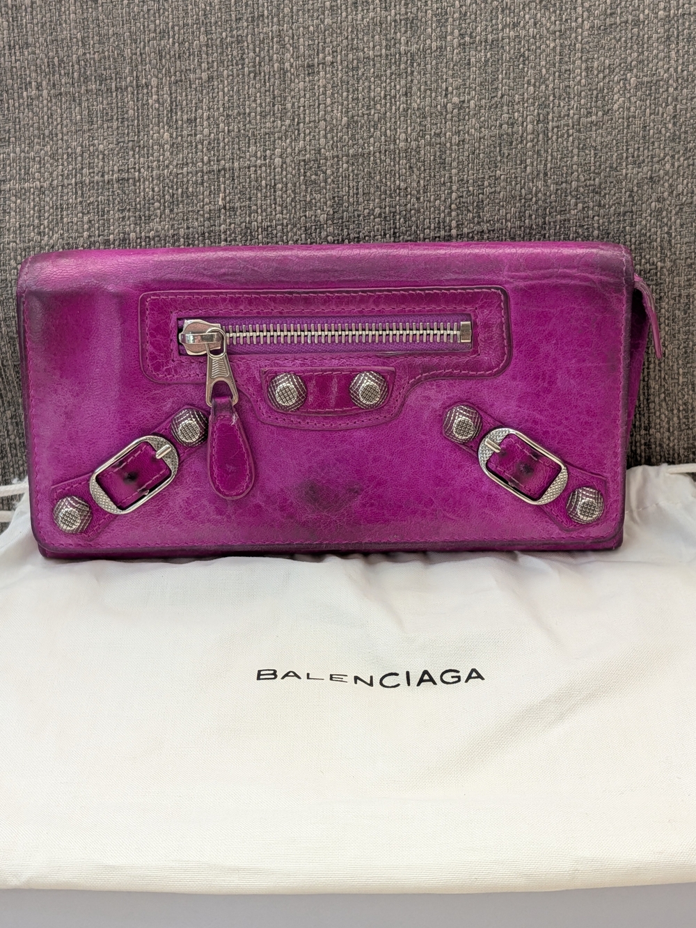 Balenciaga Fuchsia Leather Wallet Clutch